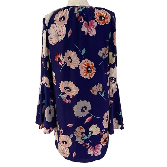 Yumi Kim Size M Floral Print Bell Sleeve Mini Dress Silk - Picture 3 of 5